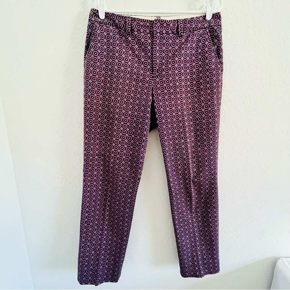 Lands'End Women's Straight Leg Ankle Trouser Pants Purple Pink Blue Print Size 8